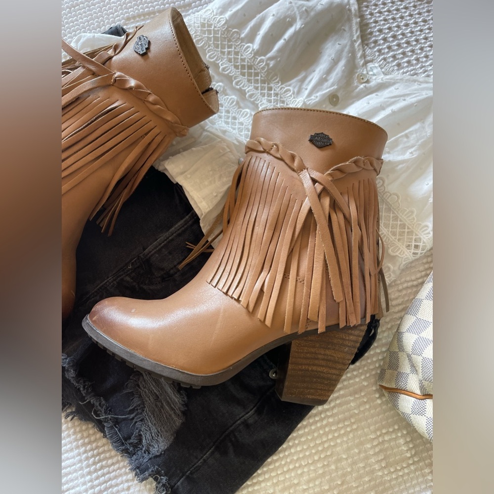 Harley-Davidson Brown Fringe Heeled Boots
